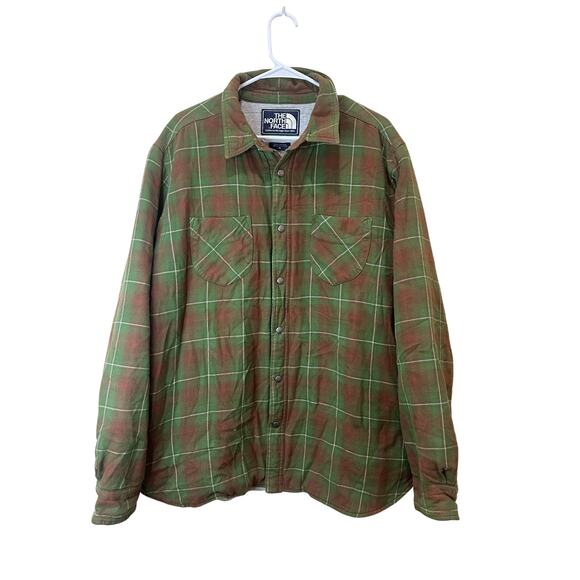 The North Face Trapper Insulated Flannel Shirt Jacket Mens XL Plaid Green Thick - Picture 1 of 6